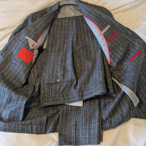 NWT Current Isaia Napoli Gray Pinstripe Wool/Silk/Linen Blend Suit EU50R (US40R) - Picture 9 of 16